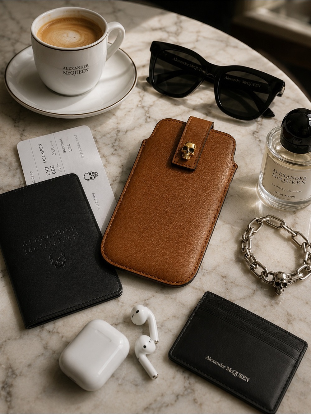 Alexander McQueen Brown Leather Phone Case